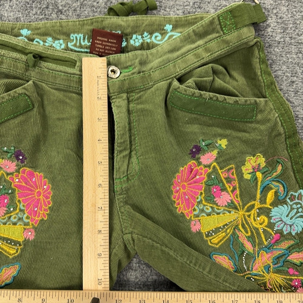 Miss Me Pants Womens L Green Corduroy Y2K Floral Embroidered Rhinestone Belted - Picture 9 of 16